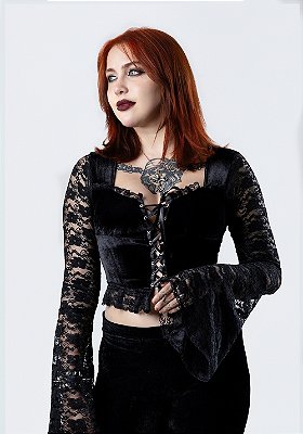Cropped Preto Manga Longa Lilah