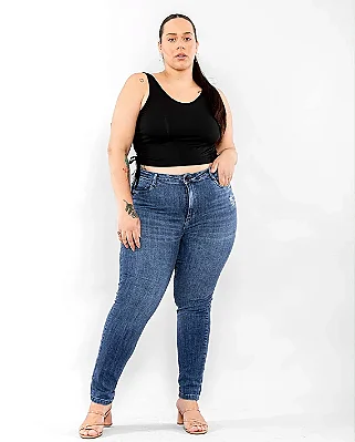 Calça Jeans Feminina Plus Size Básica 22523 Escura