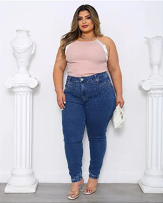 Calça Jeans Skinny Plus Size Cintura Alta com Aplicação 23887 Média 238872011