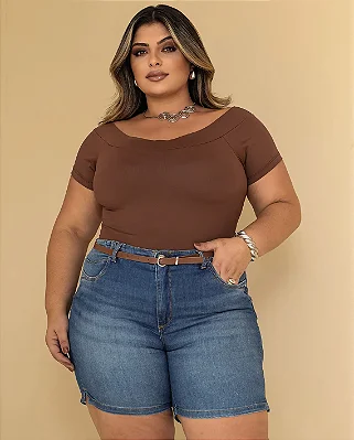 Bermuda Jeans Meia Coxa Feminina Plus Size com Cinto 24558