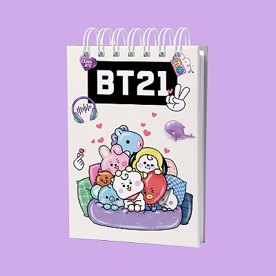 Bloco de Anotações BT21 10x15cm | Papelaria Fofa BTS 70 Folhas Wire-o | Presente para ARMY