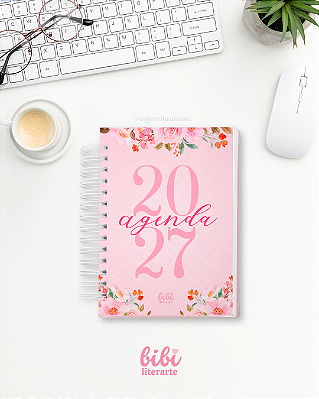 Agenda 2027 Diária e Semanal Rosa Floral Capa Dura Organizadora Datada com Controle Financeiro e Metas Tamanho A5