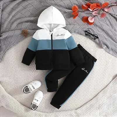 Conjunto colorblock casaco com capuz