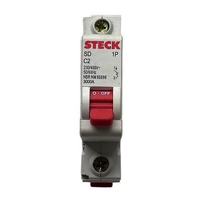 Disjuntor Unipolar 2 Amperes 3kA Steck - Sd1pc2