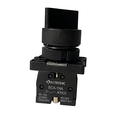 Chave Comutadora 22mm 2 Posições BCA1NA Com Retenção Preto