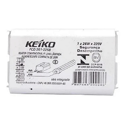 Reator convencional 1 x 26w 2p 220v keiko fcd 261-226b