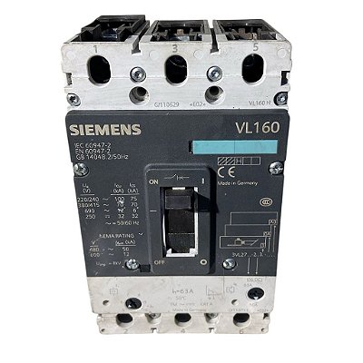 Disjuntor Tripolar VL160 63A Siemens