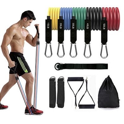 Kit Extensor Elástico 11 Itens Musculação Em Sua Casa