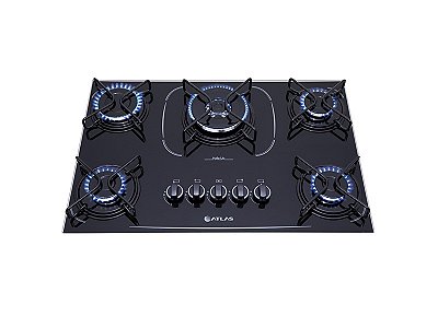 FOGÃO COOKTOP AGILE ATLAS 5BC TRIPLA CHAMA VIDRO PRETO