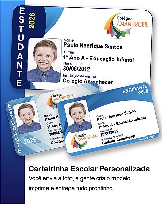 Carteirinha Escolar (PVC) - Impressão frente
