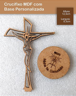 Crucifixo MDF com Base Personalizada + Foto 10x15cm