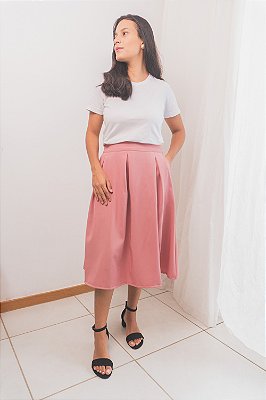 Saia Midi Plissada - Rosé