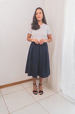 Saia Midi Plissada - Azul Marinho