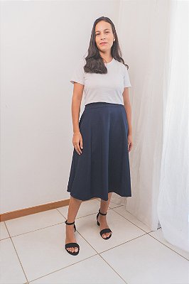 Saia Midi Evasê – Azul Marinho