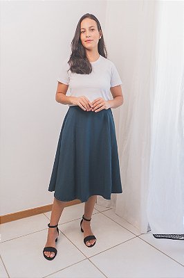 Saia Midi Evasê – Verde Musgo