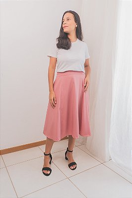 Saia Midi Evasê - Rosé