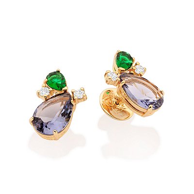 BRINCO GOTAS BANHADO A OURO 18K COM ZIRCÔNIAS COLORIDAS ROMMANEL 527483