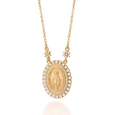 GARGANTILHA NOSSA SENHORA DAS GRAÇAS BANHADO A OURO 18K COM ZIRCÔNIAS BRANCAS ROMMANEL 532583