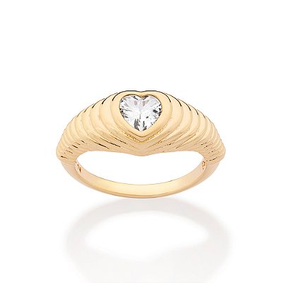 ANEL SKINNY CORAÇÃO EM CAMADAS ZIRCÔNIA BRANCA BANHADO A OURO 18K ROMMANEL 513585