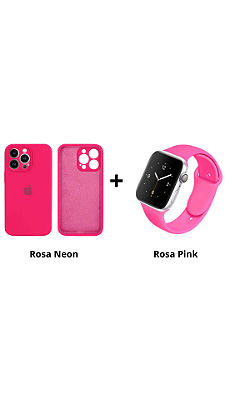Kit Promocional Case com Proteção de câmera + Pulseira silicone (Rosa Neon + Rosa PINK)