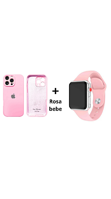 Kit Promocional Case com Proteção de câmera + Pulseira silicone (Rosa Bebe)
