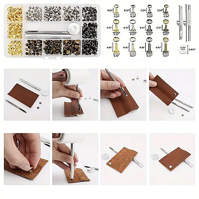 Kit 180 Rebites Ferramenta Botoes  Pressao Couro Cinto Calça
