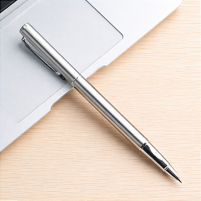 CANETA PRATA PENA TINTEIRO PRESENTE LUXO EXTRA FINA  0,38MM