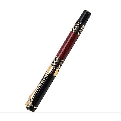 Caneta Tinteiro Pena Luxo Presente C. Dourado C. Tinta