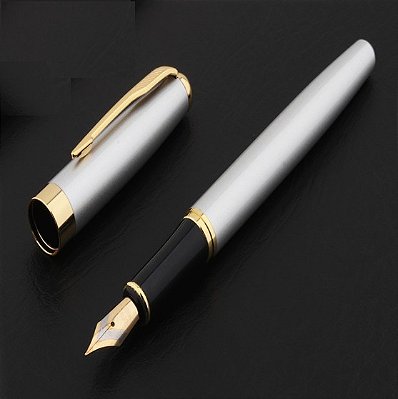 Caneta Fina Tinteiro Pena Luxo Exterior Prateado