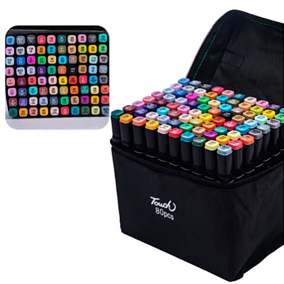 KIT 80 CANETINHAS MARCADOR ESCOLAR PROFISSIONAL PONTA DUPLA