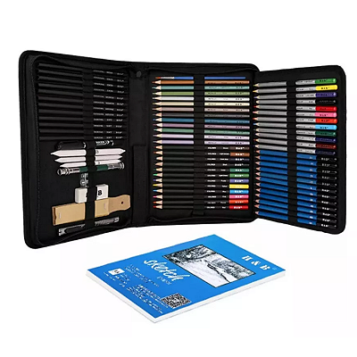 Kit de Desenho Artístico Profissional 72 PÇS Lápis  Grafite