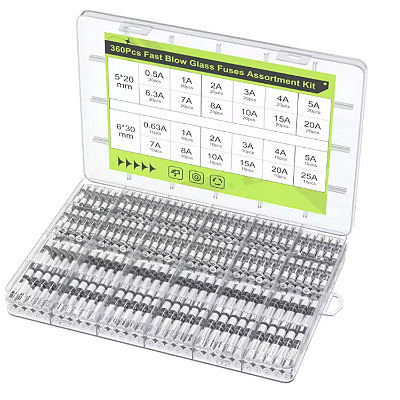 KIT 360 FUSIVEIS BANANA TUBO VIDRO 250V 5x20mm e 6x30mm