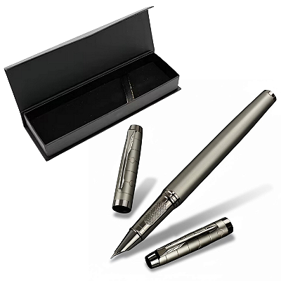 CANETA TINTEIRO PENA FINA METAL VERDE ESCURO com caixa LUXO