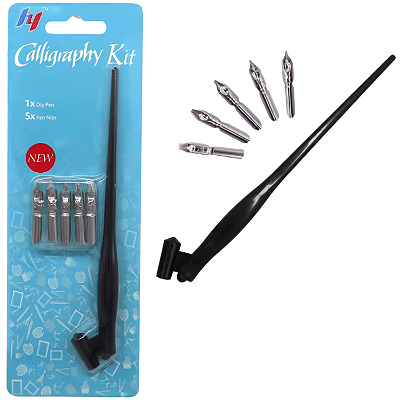 KIT CALIGRAFIA 5 PONTAS PENA CANETA TINTEIRO 0,3-1-1,5-2-3MM