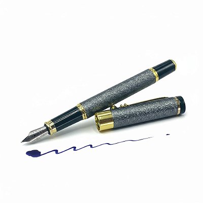 CANETA TINTEIRO PONTA PENA BRILHANTE CINZA PRATA 0,5MM LUXO
