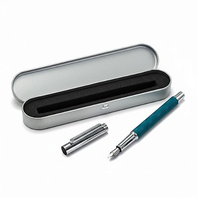 CANETA TINTEIRO EXECUTIVA PENA VERDE CAIXA METAL 0,5MM LUXO