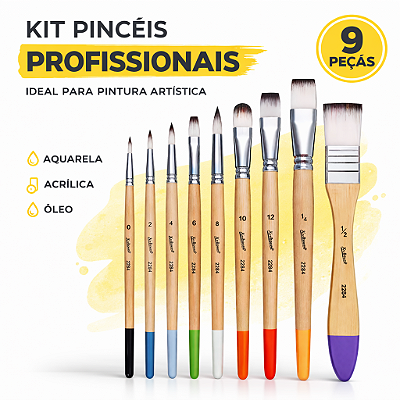 KIT 9 PINCEIS NYLON PINTURA ARTISTICA ACRILICA OLEO AQUARELA