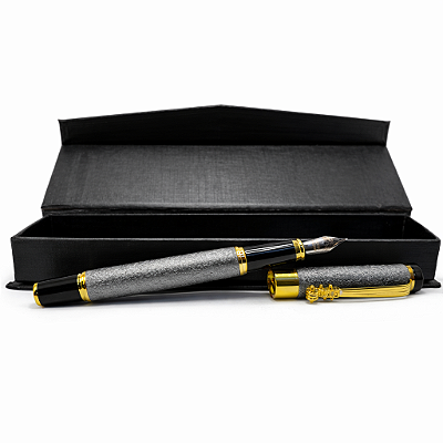 CANETA TINTEIRO PONTA PENA BRILHANTE CINZA PRATA 0,5MM LUXO