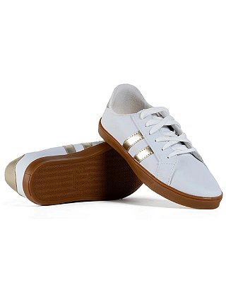 Tênis Casual Feminino branco e dourado