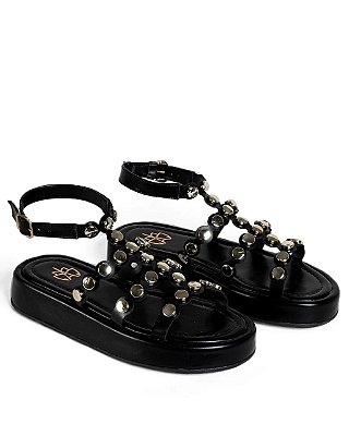 Sandália Feminina Com Tachas Pretas