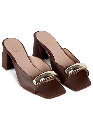 Sandália Feminina Salto Médio Marrom