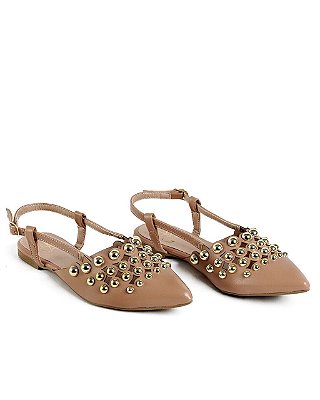 Sandália Feminina com Tachas Douradas Confortável