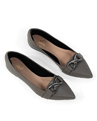 Sapatilha Feminina Cinza com Fivela Metálica