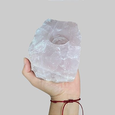 Porta Velas de Quartzo Rosa - Amor, Perdão e Gratidão