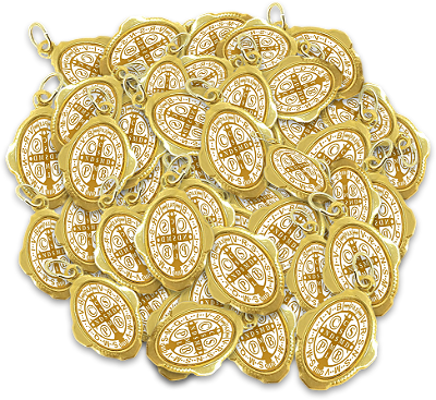 100 Medalhas São Bento Branco e Dourado - Resinadas