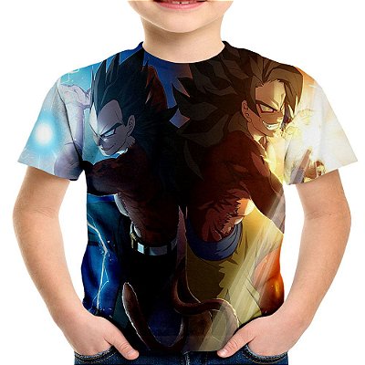 Camiseta Infantil Goku e Vegeta Super Saiyajins Estampa Total MD04