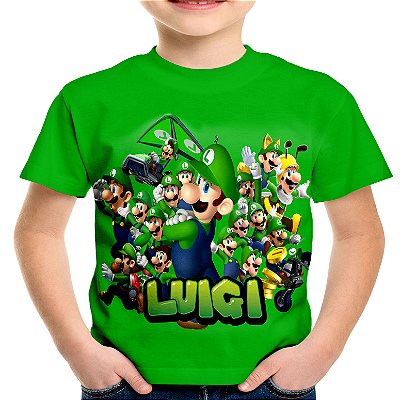 Camiseta Infantil Luigi Mario Bros Estampa Total
