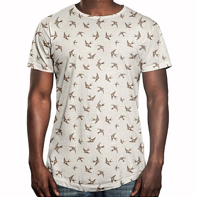 Camiseta Masculina Longline Swag Andorinha Estampa Digital