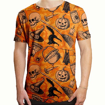 Camiseta Masculina Longline Swag Halloween Abóbora Estampa Digital