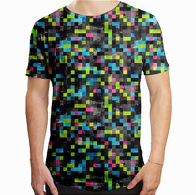 Camiseta Masculina Longline Swag Tecno Pixels Estampa Digital